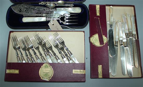 Mixed silver, MOP handled fish eaters, servers & other cutlery
